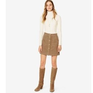 TORY BURCH corduroy mini skirt beach wood tan snap front Lucitano Size 14